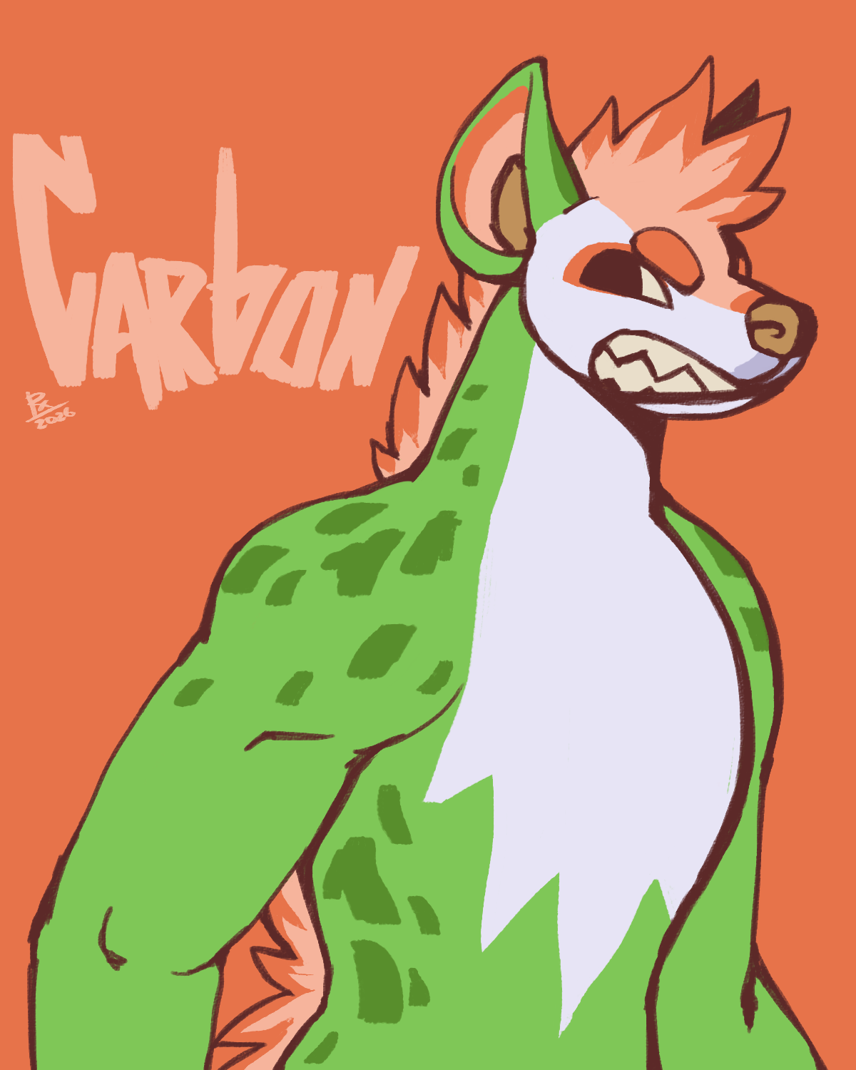 digital halfbody artwork of Carbon without her gear. Carbon is angrily looking to the side with her jaw clenched and teeth visible. 